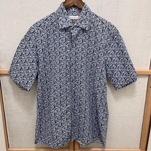 Ermenegildo Zegna Navy Blue Paisley Button Down Shirt Size M